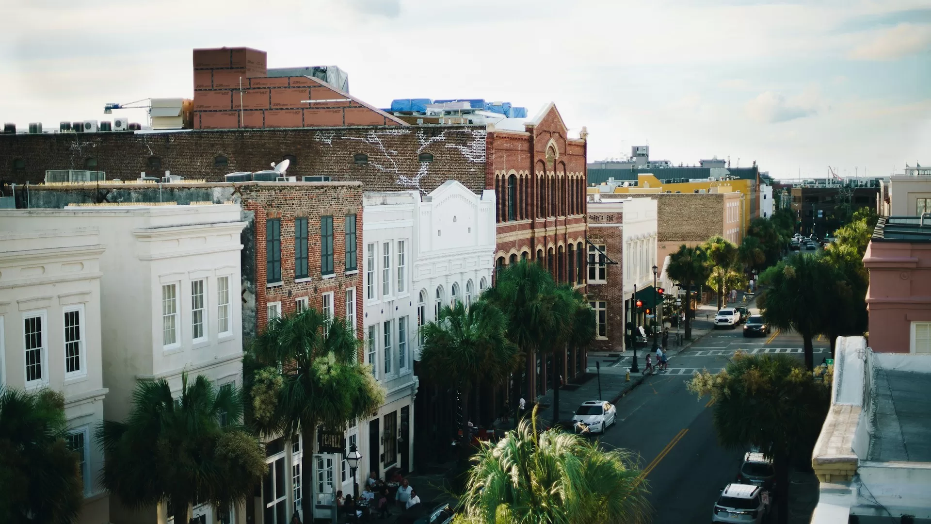 Historische gevels in downtown Charleston in de staat South Carolina