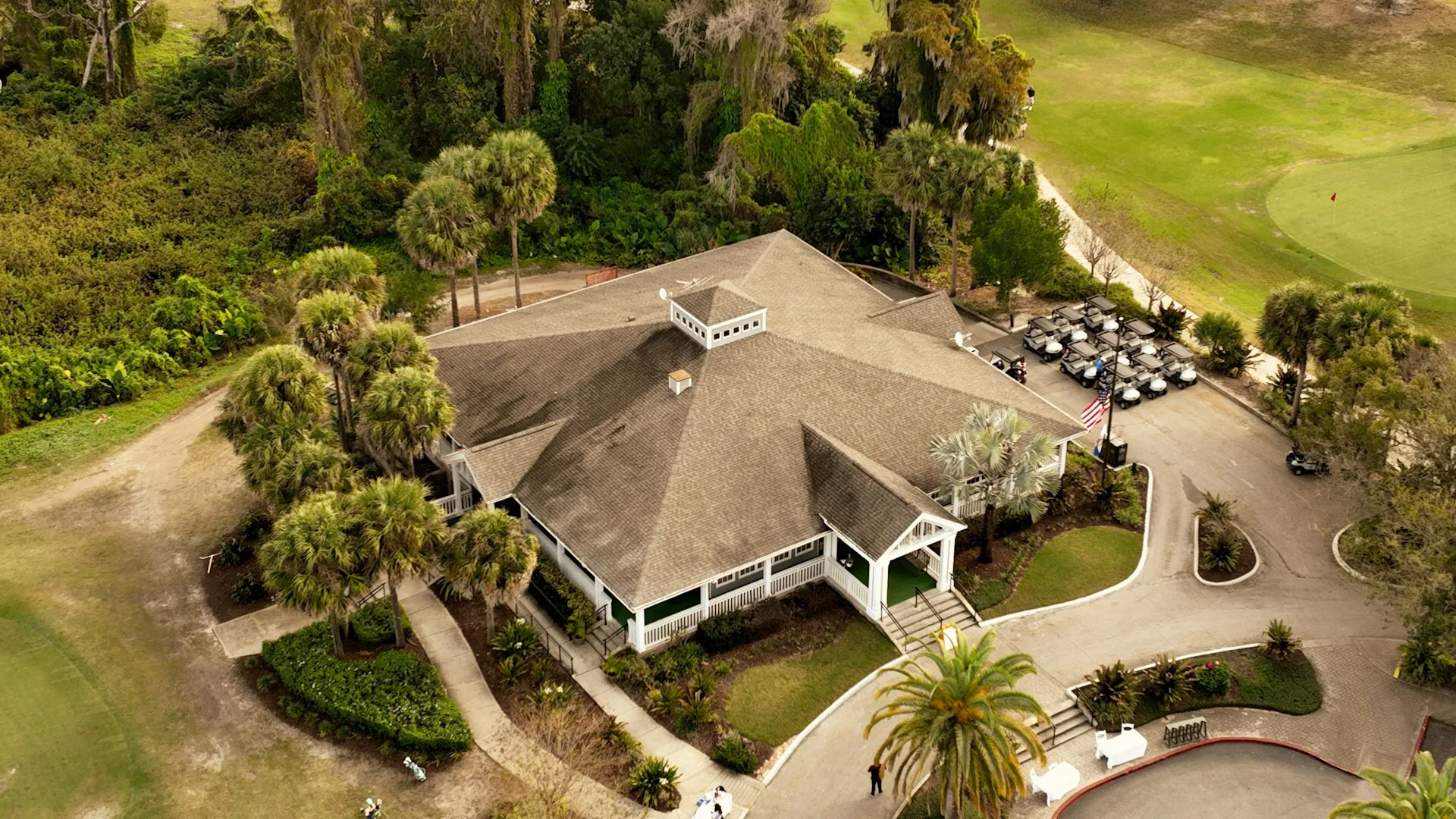 Luchtfoto van het clubgebouw van de Dubsdread Golf Course in Orlando