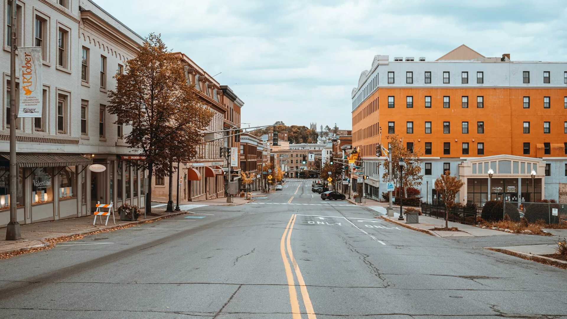 Straten in het centrum van Bangor, Maine