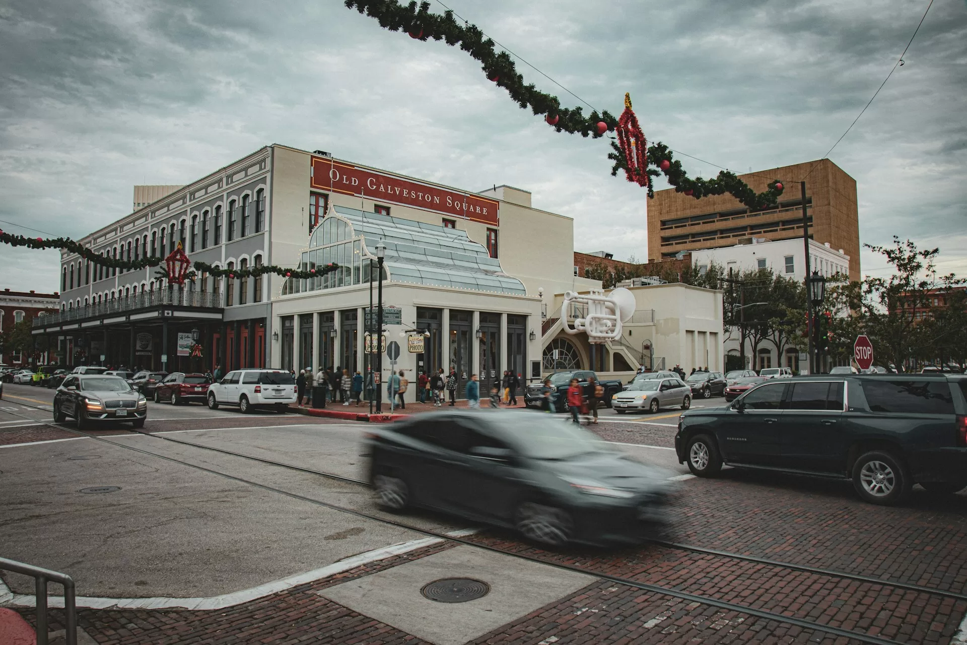 De straten van Old Galveston Square, Texas