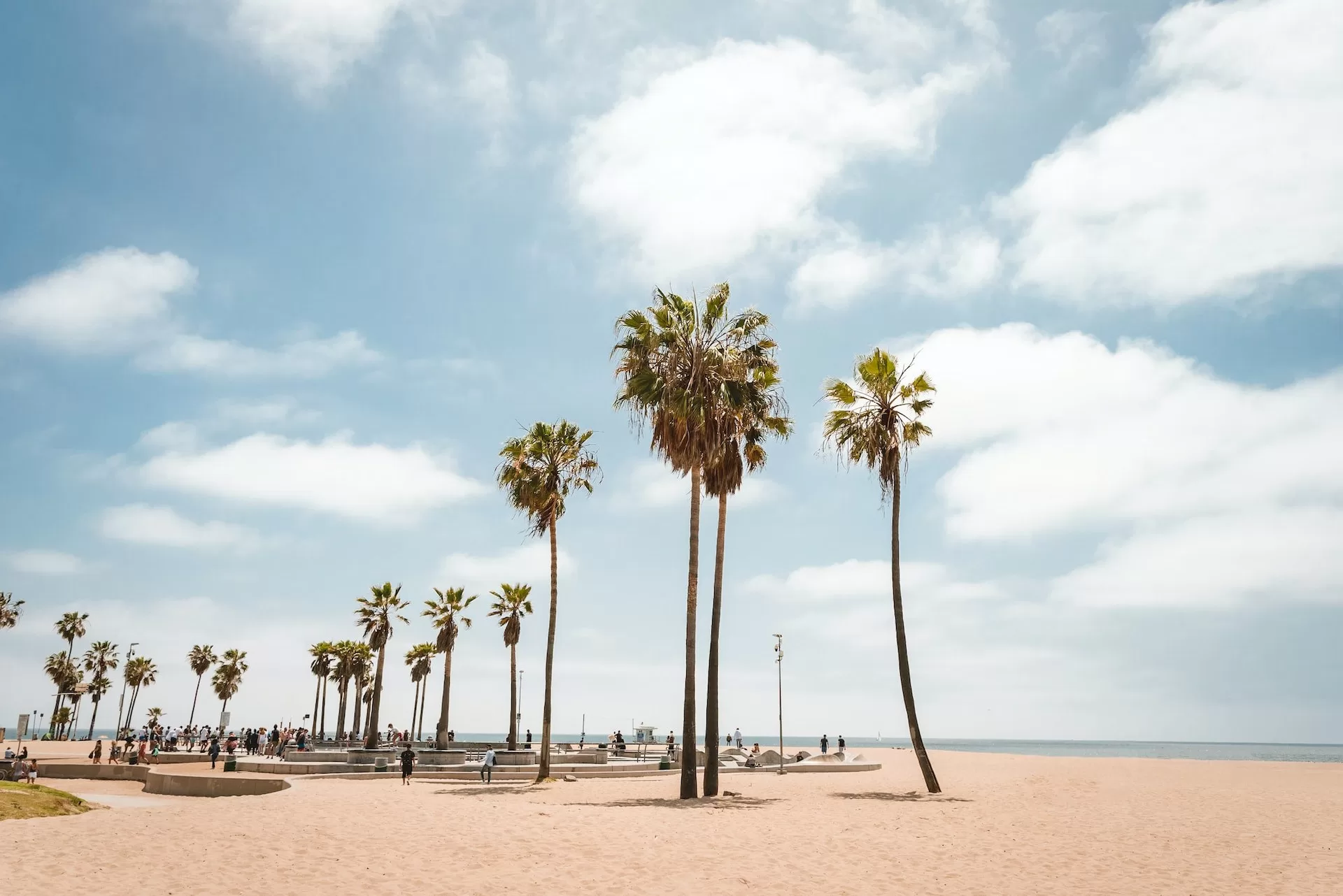 Palmen op een rustig Venice Beach in Los Angeles