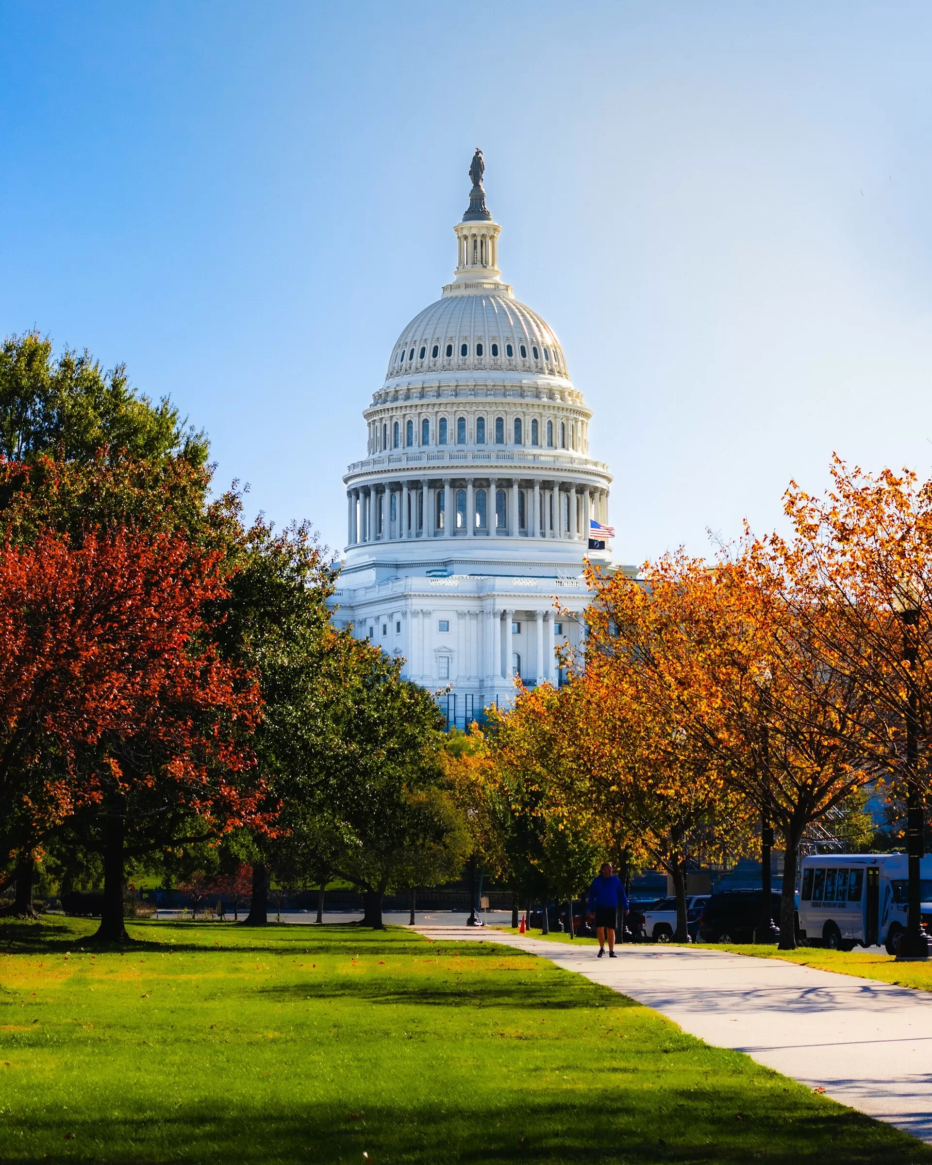 Het wereldberoemde Capitool in Washington met het park op de voorgrond