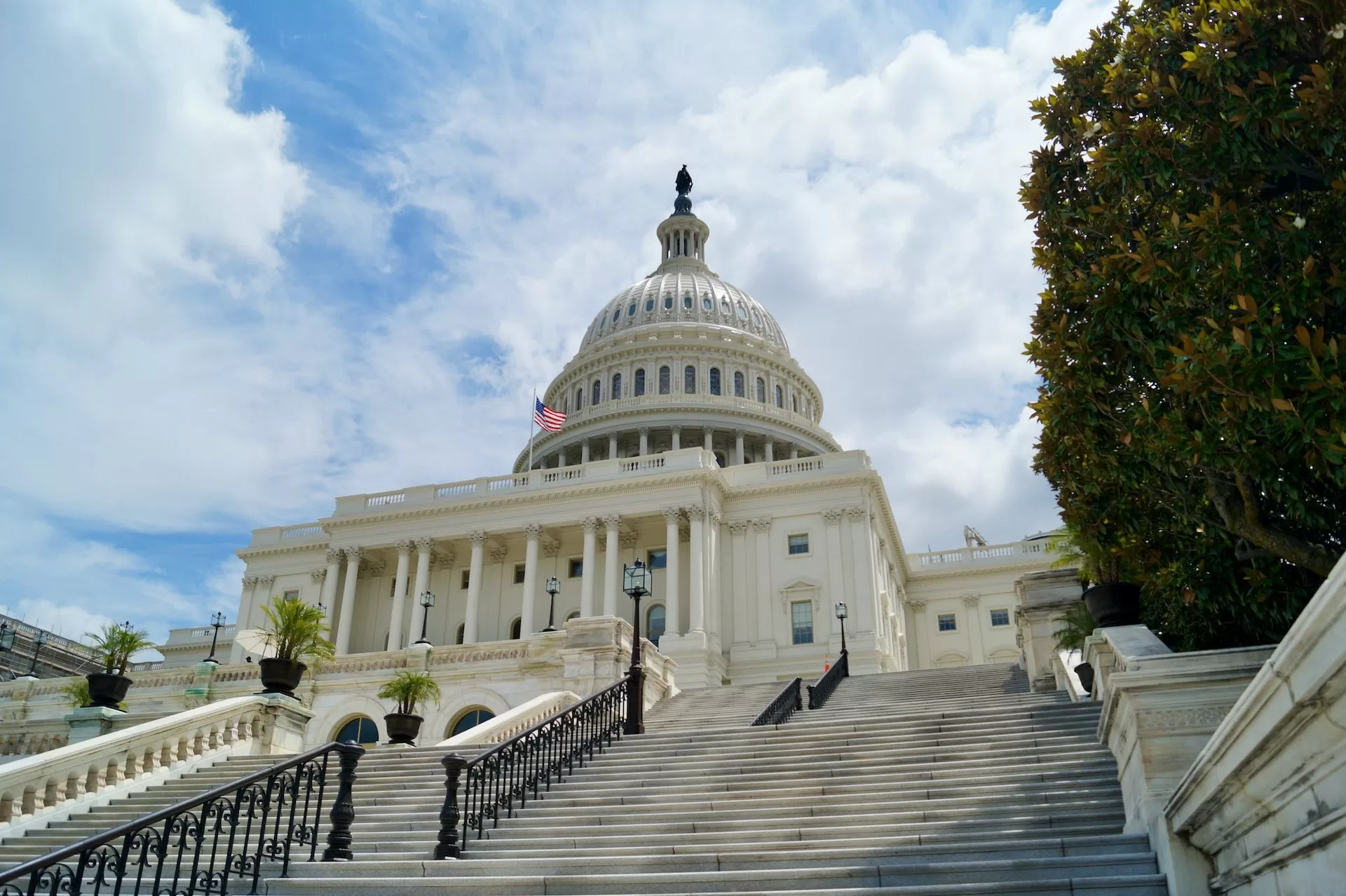 Het Capitol in Washington D.C. vanaf onderaan de trap
