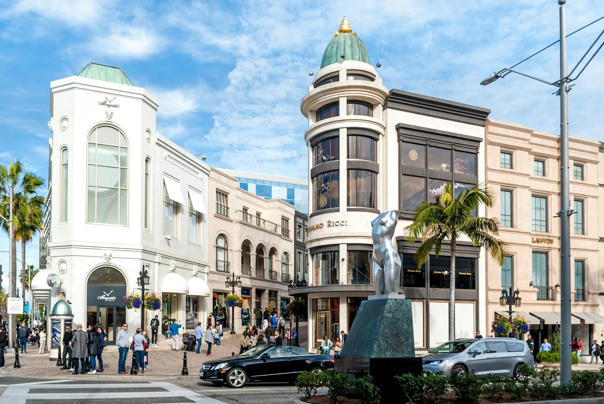 Ingang luxe winkelstraat in Beverly Hills, Los Angeles